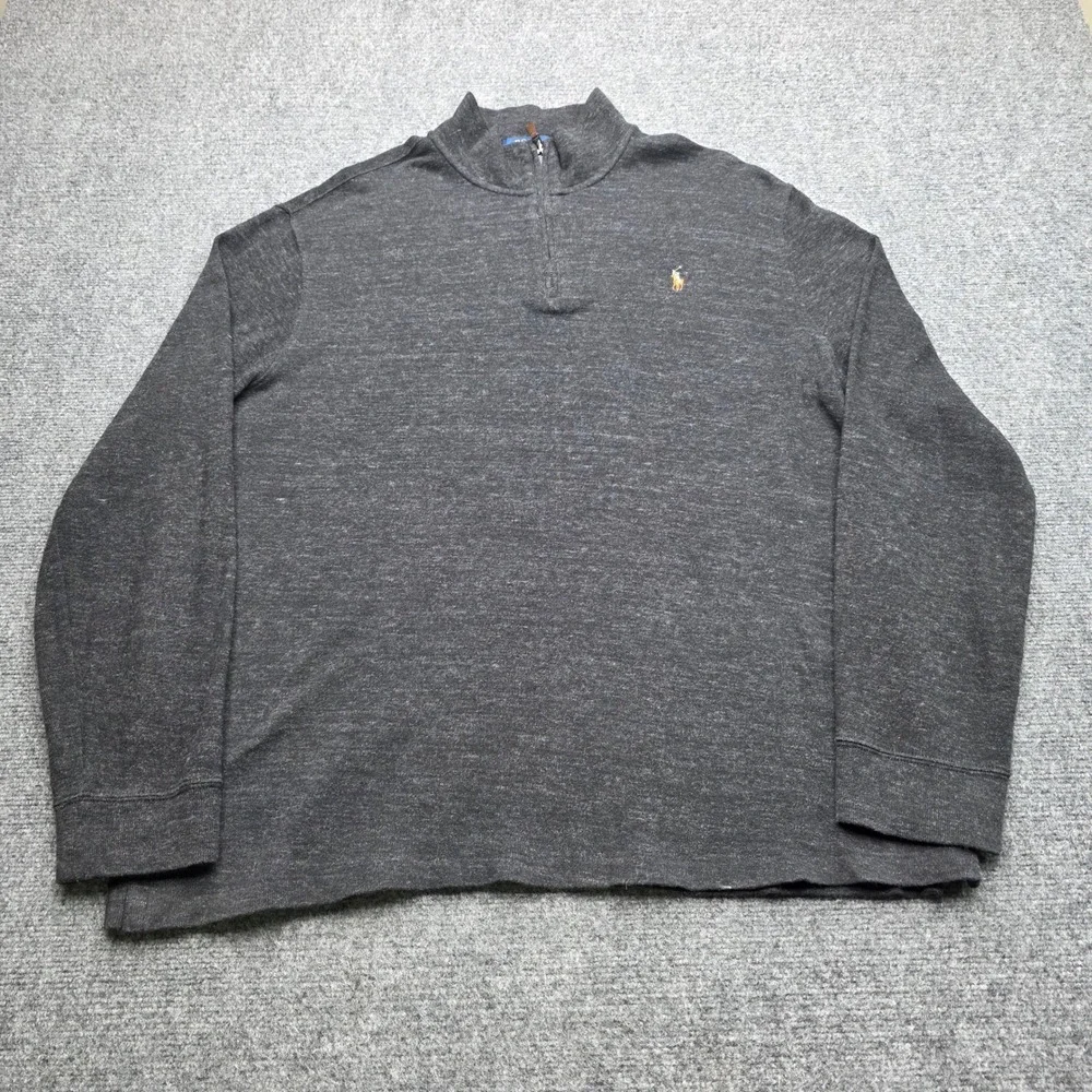 Polo Ralph Lauren Estate Rib Quarter Zip‎ Pullover Sweater Gray Heather Men's XL